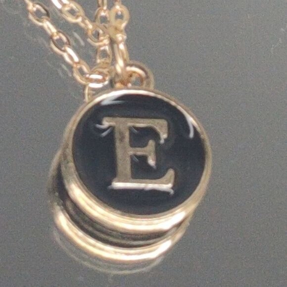 Pendant Necklace Alphabet Letter E Gold & Black Initial Coin Pendant Necklace - Picture 3 of 8